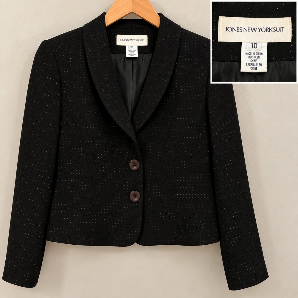 JONES NEW YORK Sz 10 Jacket Blazer Suit Jacket Polka Dot Classic Timeless Office